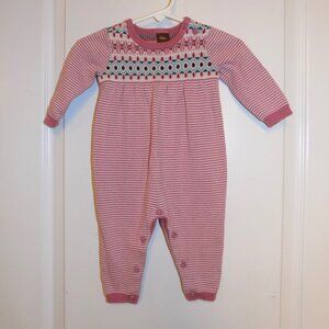 TEA Collection Pink Baby Girls 3-6M Fair Isle Sweater Romper Striped Excellent